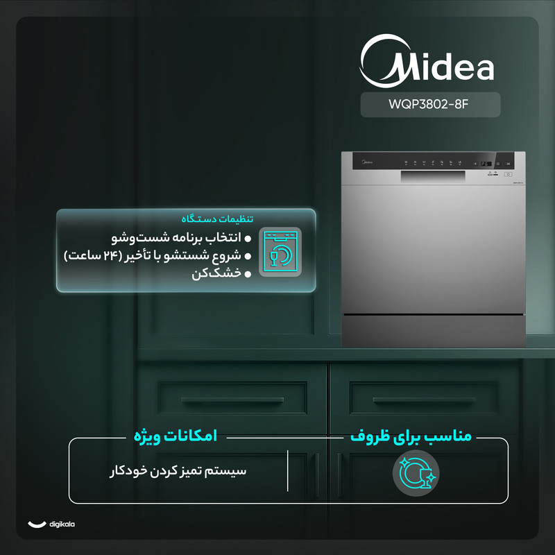 ماشین ظرفشویی رومیزی 8 نفره مایدیا مدل WQP8-3802F