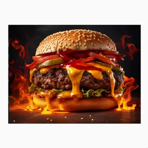 پوستر  طرح چیزبرگر آتشین مدل تند و خوشمزه کد K109