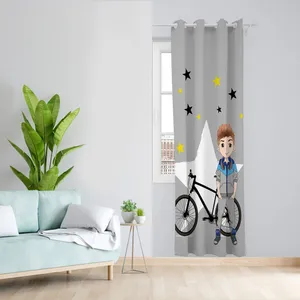 پرده مدل پسر و دوچرخه  مخمل پانچی کد 4673 سایز 140x280 سانتی متر