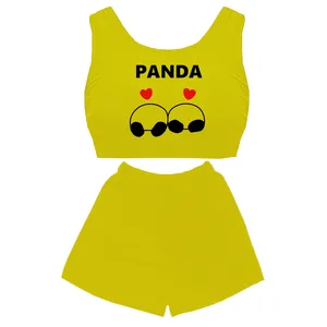 ست نیم تنه و شلوارک زنانه مدل  پاندا کد D36 رنگ زرد