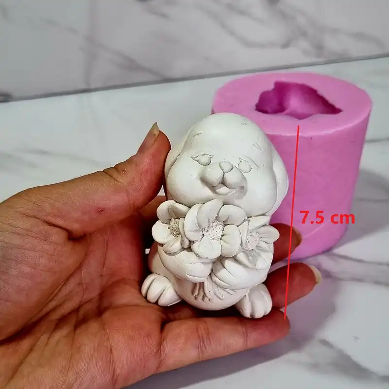 قالب شمع مدل سیلیکونی خرگوش گل به دست