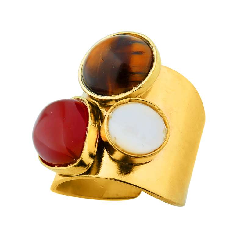 انگشتر زنانه گالری عزیزی طرح چند سنگ مدل 14836