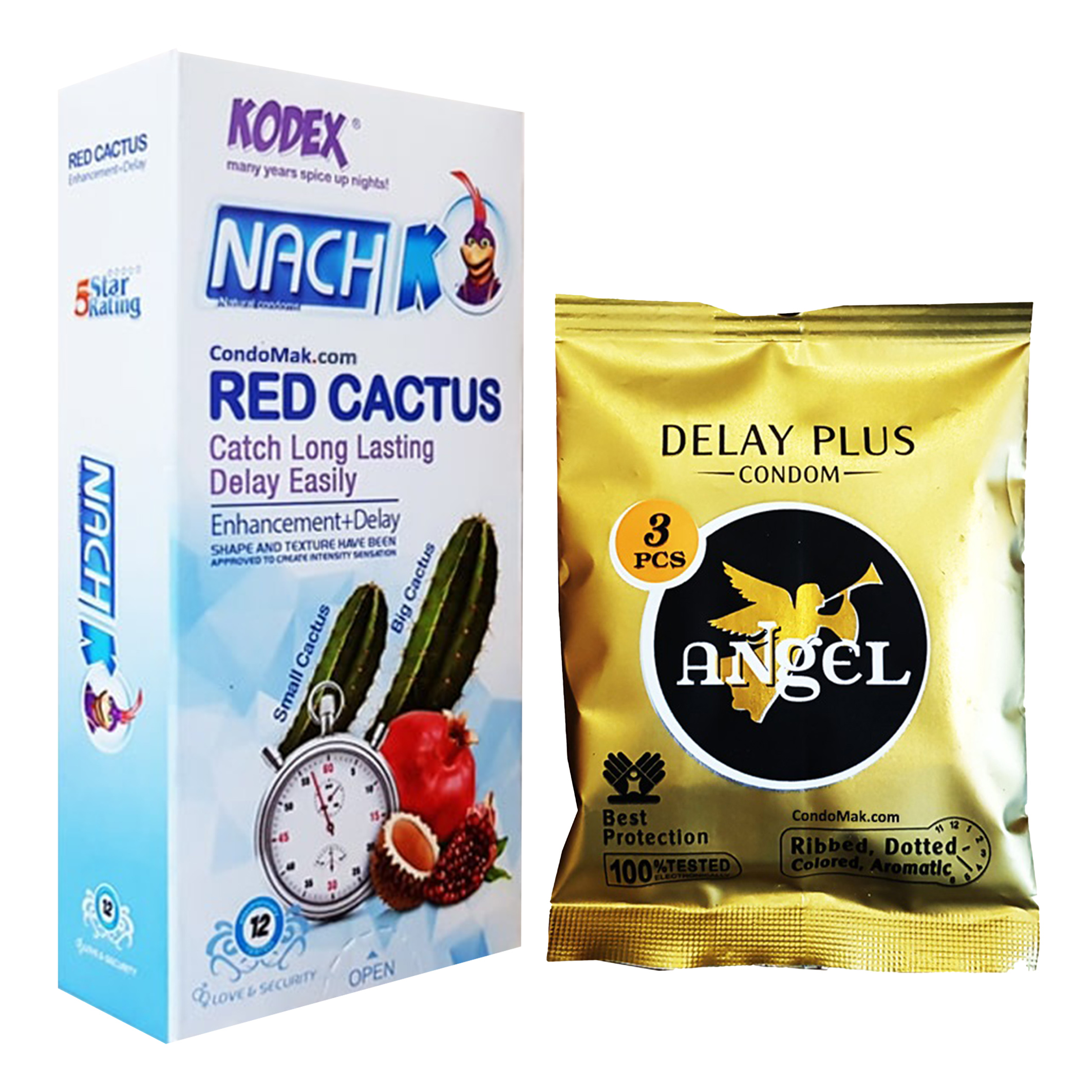 کاندوم ناچ کدکس مدل RED CACTUS بسته 12 عددی به همراه کاندوم انجل مدل DELAY PLUS بسته 3 عددی