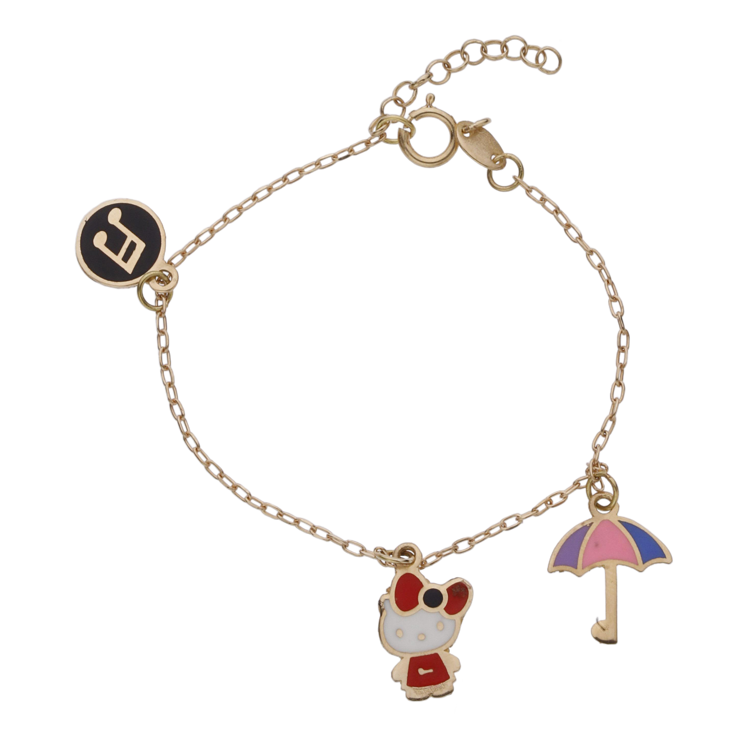 دستبند طلا 18 عیار دخترانه مایا ماهک مدل MB1646 طرح کیتی و چتر و نت موسیقی -  - 1
