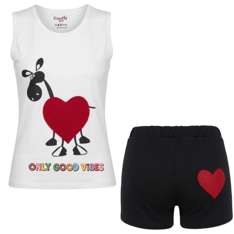 ست تاپ و شلوارک راحتی زنانه مدل قلب