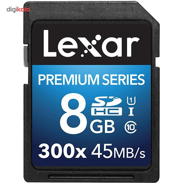 کارت حافظه SDHC لکسار مدل Premium کلاس 10 استاندارد UHS-I U1 سرعت 45MBps 300X ظرفیت 8 گیگابایت