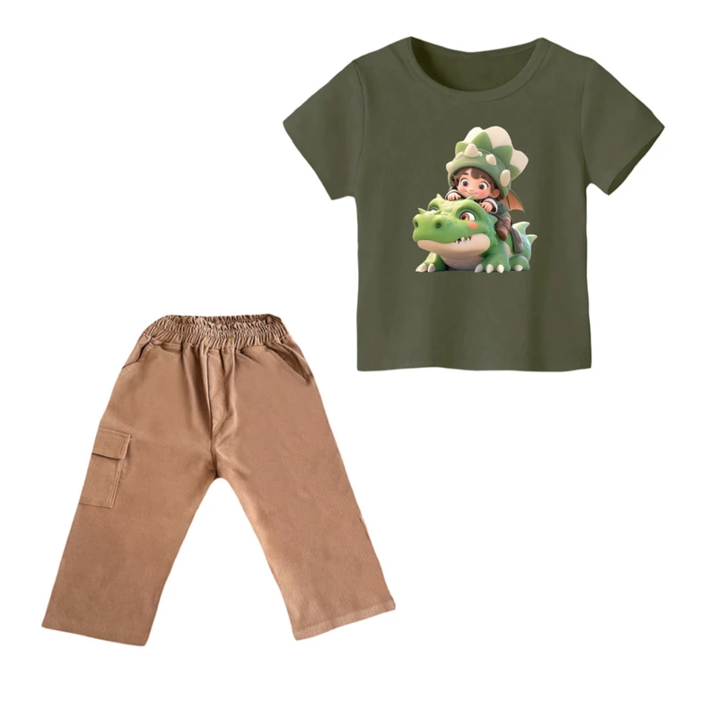 ست تی شرت و شلوارک پسرانه مدل دایناسور کد 13