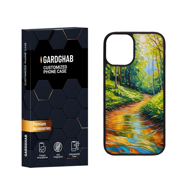 کاور گارد قاب مدل دور ژله ای پشت گلس هنری مناسب برای گوشی موبایل اپل iPhone 12 Mini