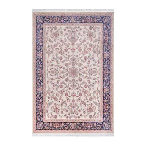فرش ماشینی1200شانه زمینه کرم حاشیه سرمه ای مدل ماهور کد 5551