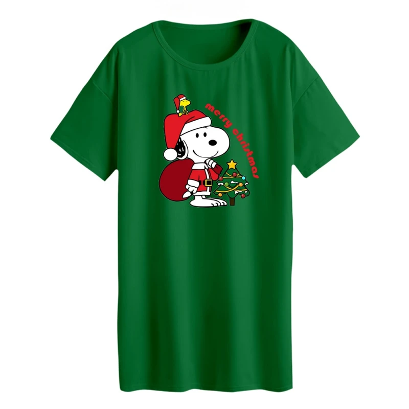 تی شرت لانگ زنانه مدل اسنوپی کریسمس کد 9 رنگ سبز