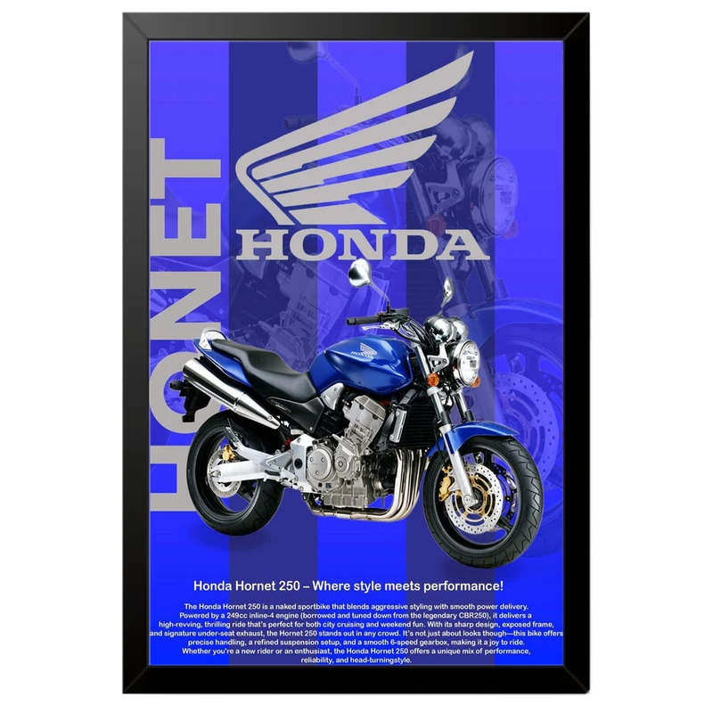  تابلو بکلیت طرح موتور سنگین هوندا مدل Honda Hornet 250 کد B-po1867 فریم مشکی