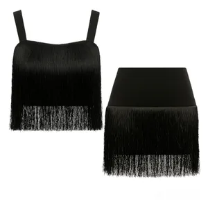 ست تاپ و دامن رسمی زنانه مدل ریش ریش  رنگ مشکی