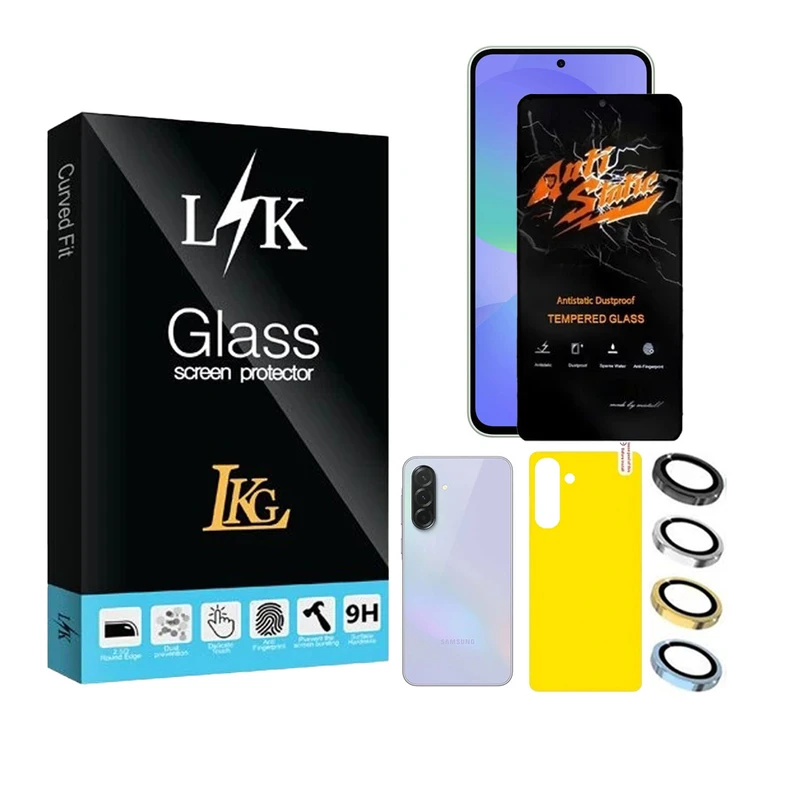 محافظ صفحه نمایش ال کا جی مدل انتی استاتیک مناسب برای گوشی موبایل سامسونگ Galaxy A36 5G به همراه محافظ پشت گوشی و محافظ لنز