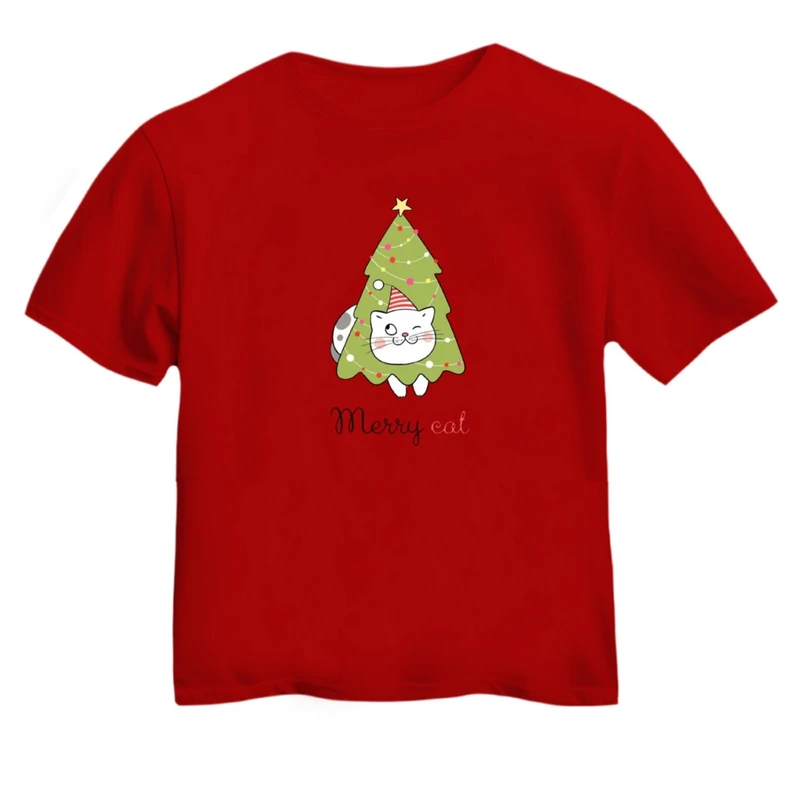 تی شرت آستین کوتاه بچگانه مدل گربه کریسمس کد 3