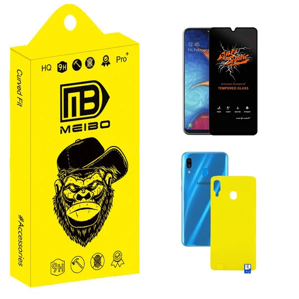 محافظ صفحه نمایش میبو مدل Carbon Antistatic مناسب برای گوشی موبایل سامسونگ Galaxy A20 به همراه محافظ پشت گوشی