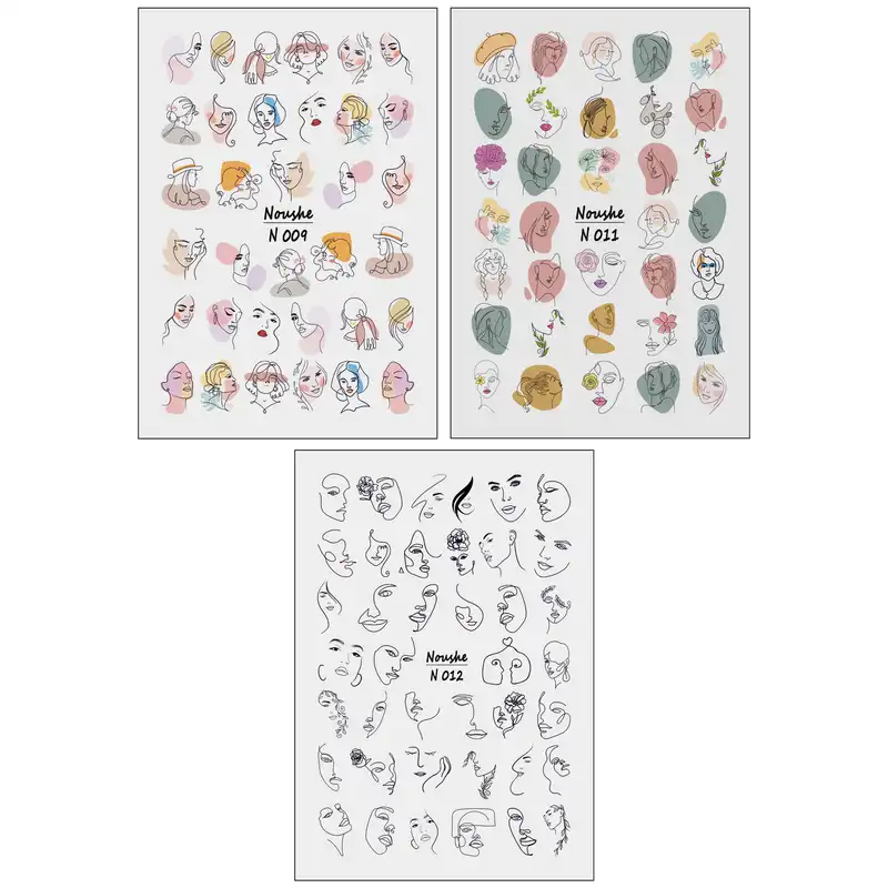 برچسب لنز ناخن مدل چهره کوبیسم کد N009-N011-N012 مجموعه 3 عددی