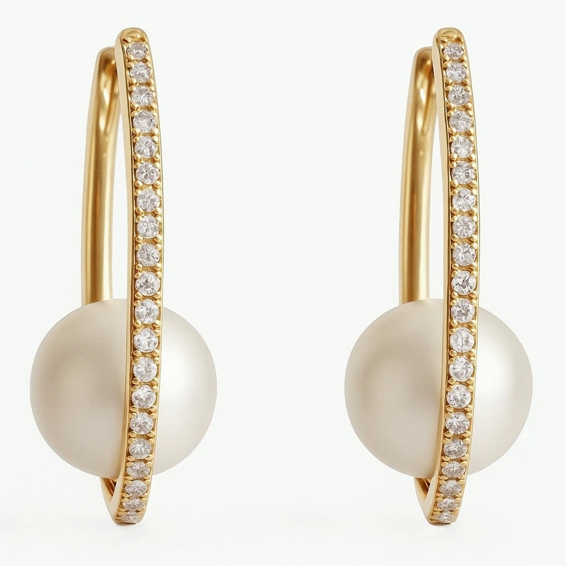 گوشواره زنانه ژوپینگ مدل حلقه ای نگین دار مرواریدی