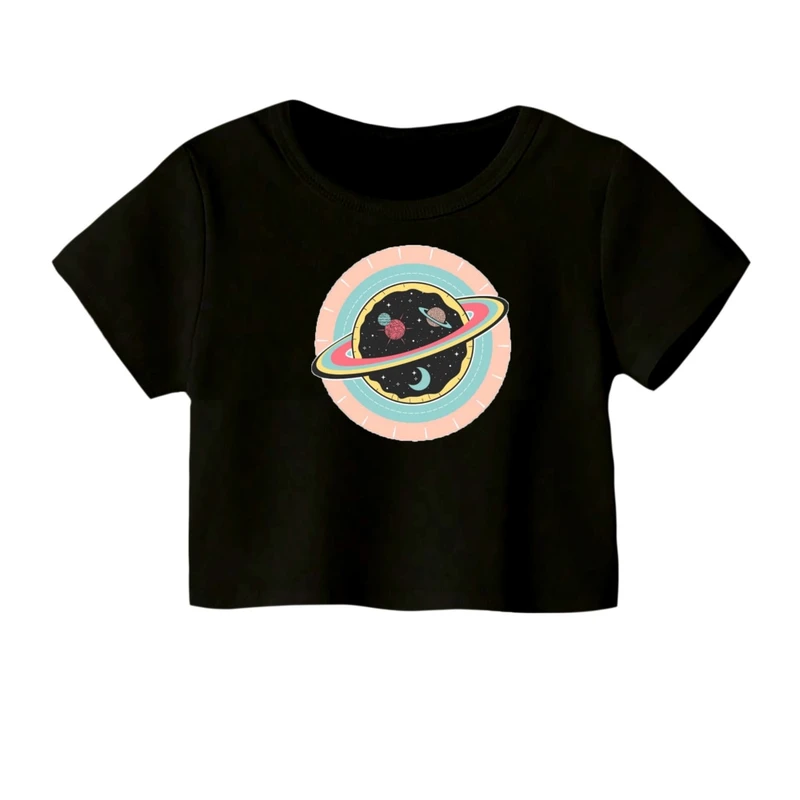 کراپ‌ تی‌شرت آستین کوتاه زنانه مدل سیاره