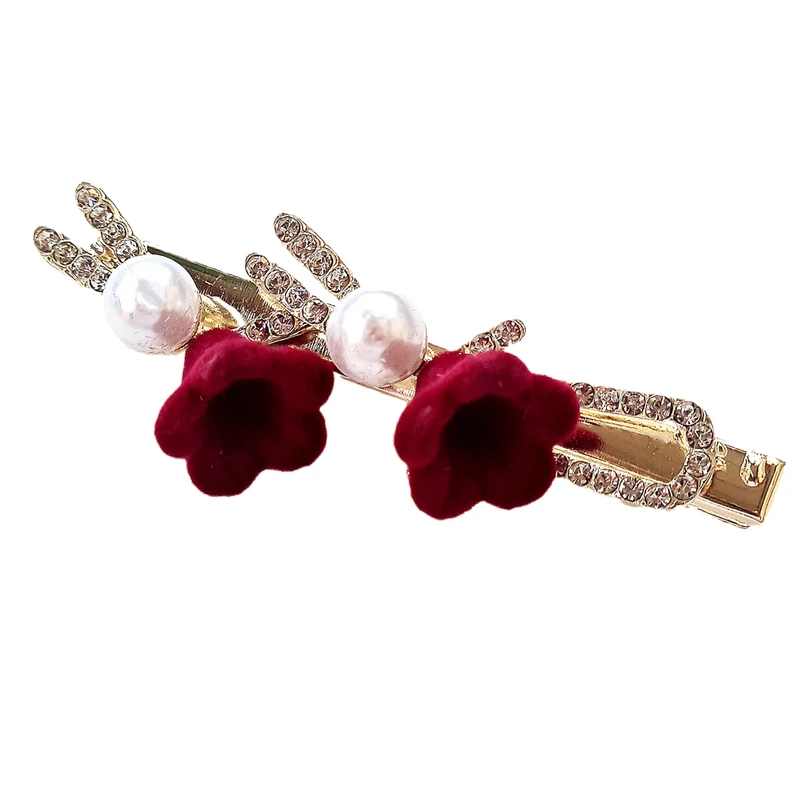 گیره مو زنانه مدل پنسی گل رز مخملی کد brg 893