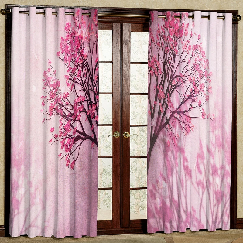 پرده مدل درخت شکوفه بهاری مخمل پانچی کد 2374 سایز 200x140 سانتی متر