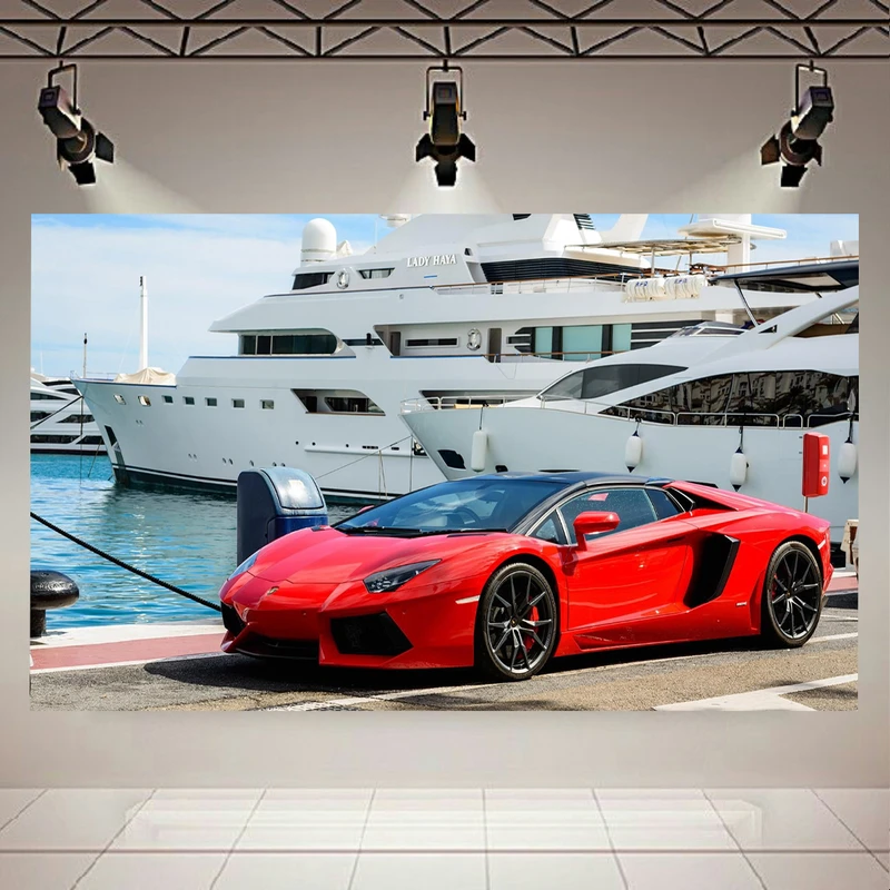 تابلو بوم طرح کشتی تفریحی و ماشین مدل Lamborghini Aventador کد AR2290