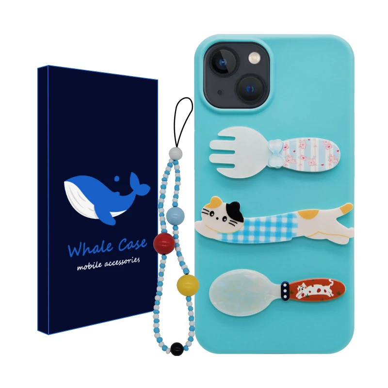 کاور وال کیس مدل Cat Fork مناسب برای گوشی موبایل اپل iPhone 13 / 14 / 15 به همراه آویز