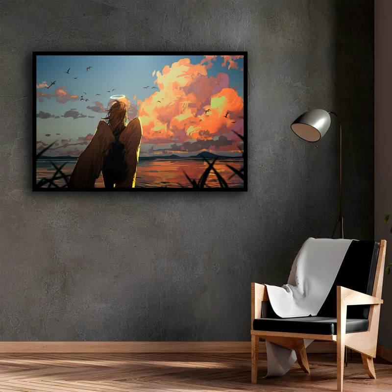 تابلو نوری طرح انیمه فرشته مدل F-K1907 فریم مشکی