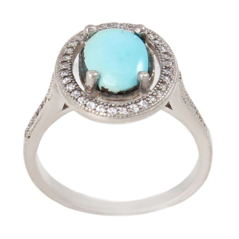 انگشتر نقره زنانه بازرگانی میلادی مدل فیروزه نیشابور کد AWR_763