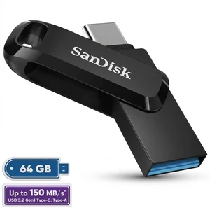 فلش مموری سن دیسک 64 گیگابایت مدل ultra dual drive go با دو رابط usb type-c و usb type-a، استاندارد usb 3.2 gen1، طراحی چرخشی، سازگار با اندروید، ios، ویندوز و مک، مناسب گوشی، تبلت، کامپیوتر و تلویزیون