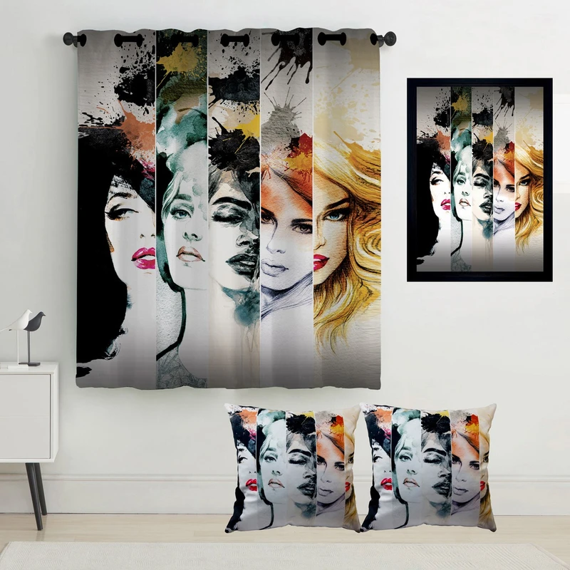 پرده رنس مدل S2-41028 به همراه تابلو و کوسن