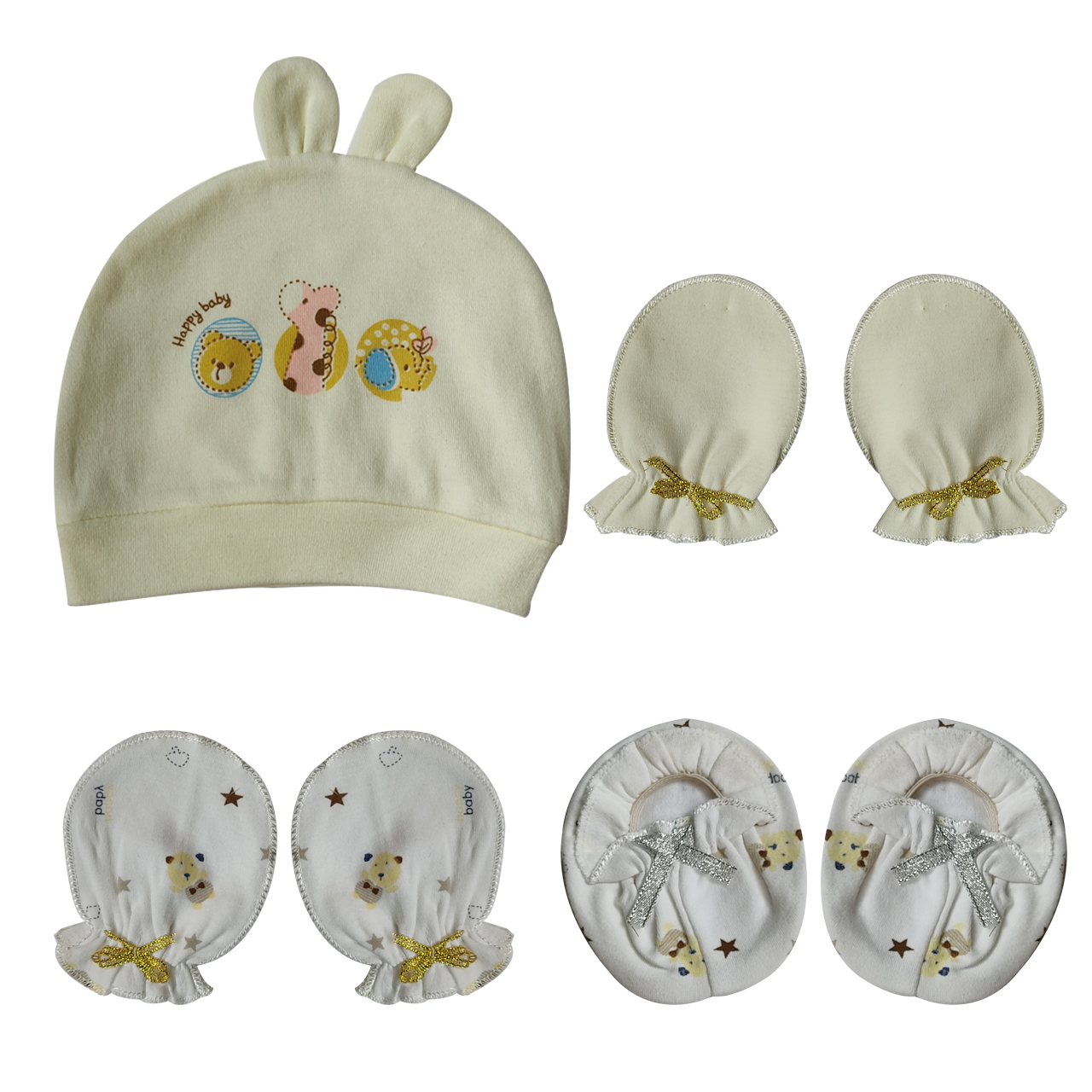 ست کلاه و دستکش و پاپوش نوزادی مدل E-n