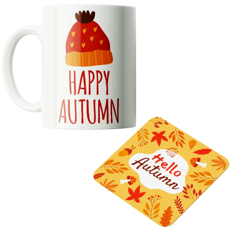 ماگ پاد آفرین مدل فصل پاییز کد PZ242 به همراه زیرلیوانی