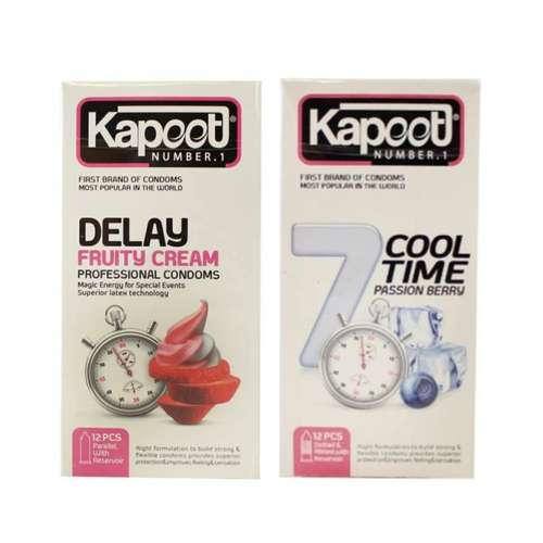 کاندوم تاخیری کاپوت مدل 7COOL TIME بسته 12 عددی به همراه کاندوم تاخیری کاپوت مدل DELAY FRUITY CREAM بسته 12 عددی