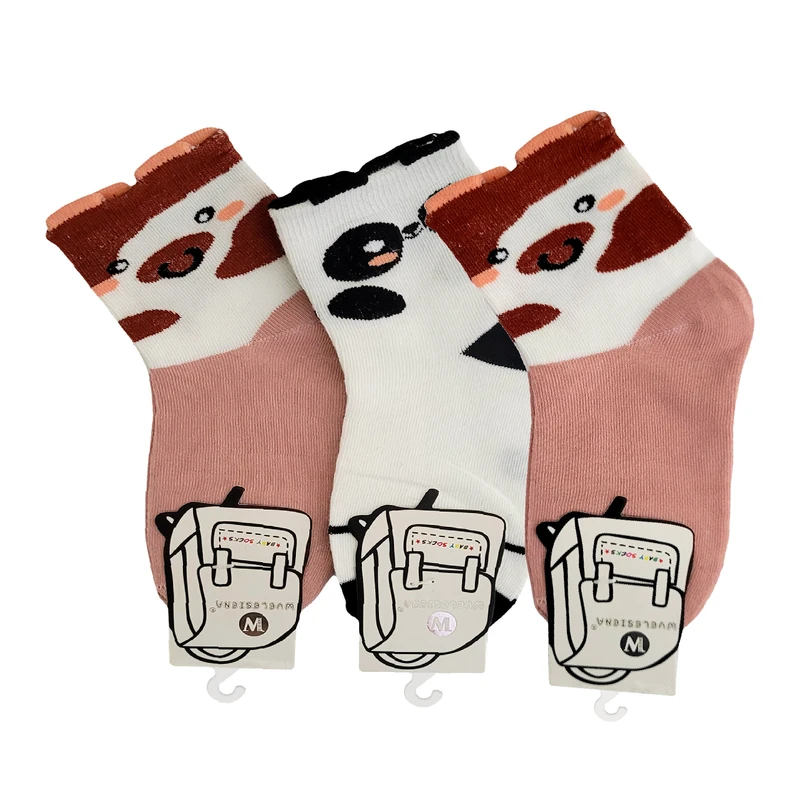 جوراب دخترانه مدل صورتک 6-05080  بسته 3 عددی