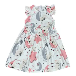 پیراهن بدون آستین یقه گرد دخترانه مدل خرس و ماه رنگ سفید