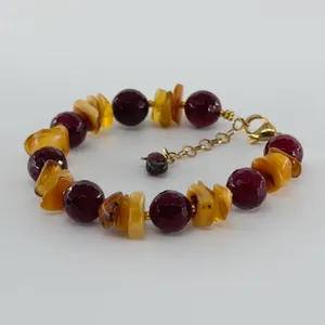 دستبند زنانه مدل سنگ عقیق یاقوتی و کهربا کد z300