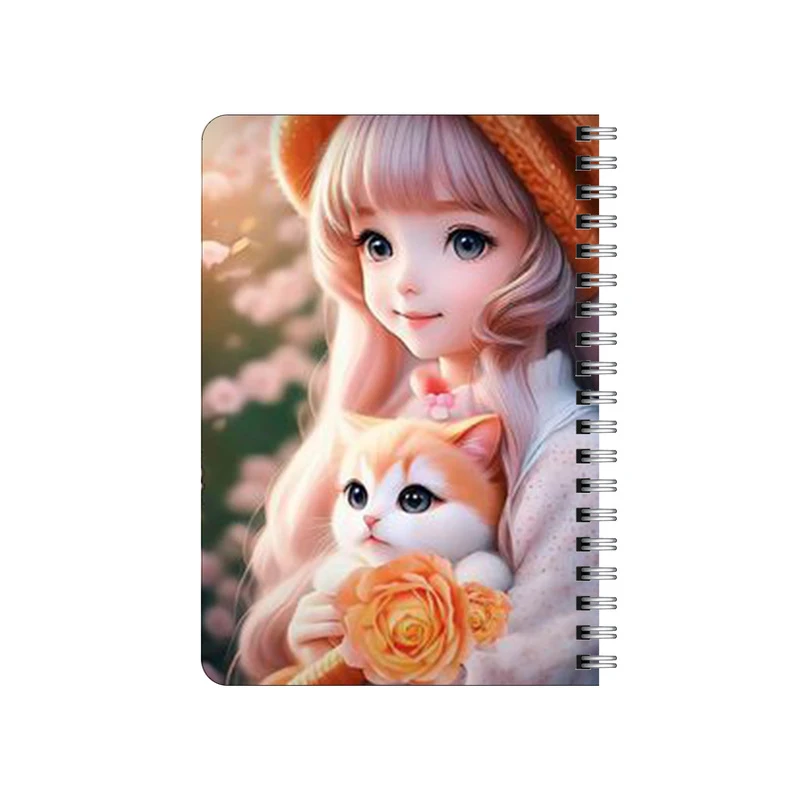 دفترچه یادداشت بامبیلیپ مدل چوبی طرح دختر و گربه و گل رز کد 4564614