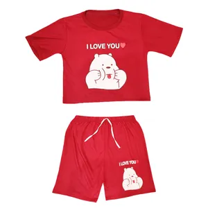 ست نیم تنه و شلوارک زنانه مدل تدی زبان دراز کد DKCOP 212 رنگ قرمز