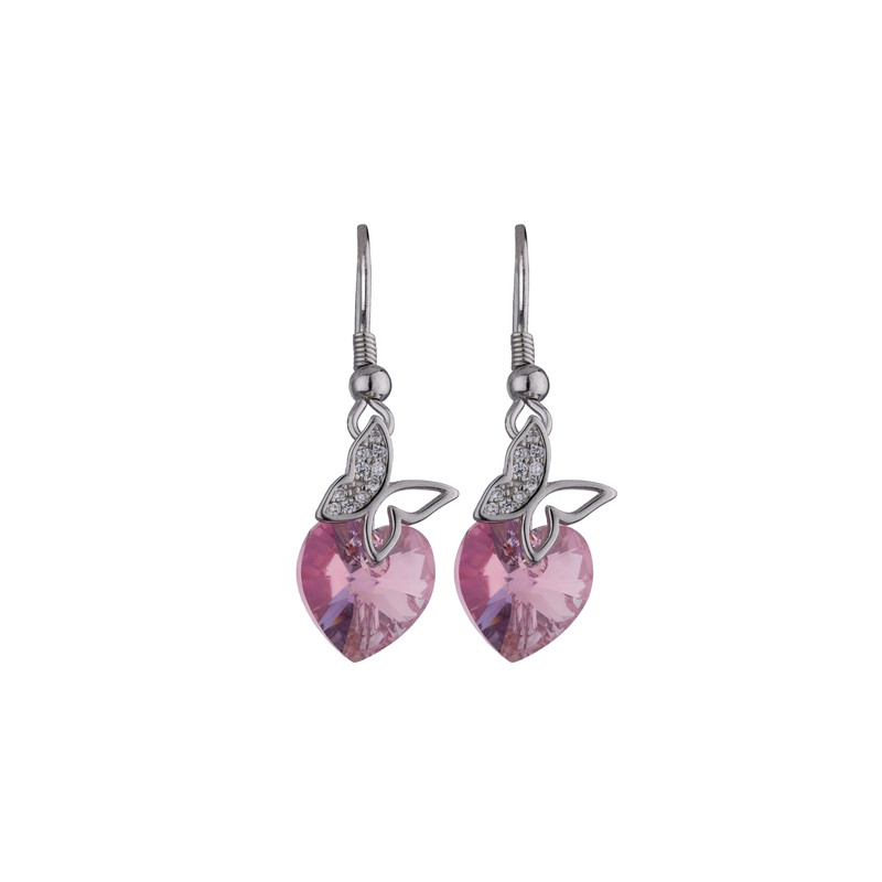 گوشواره نقره زنانه سواروسکی مدل قلب و پروانه کد 6977915 گوشواره نقره زنانه سواروسکی مدل قلب و پروانه کد 6977915