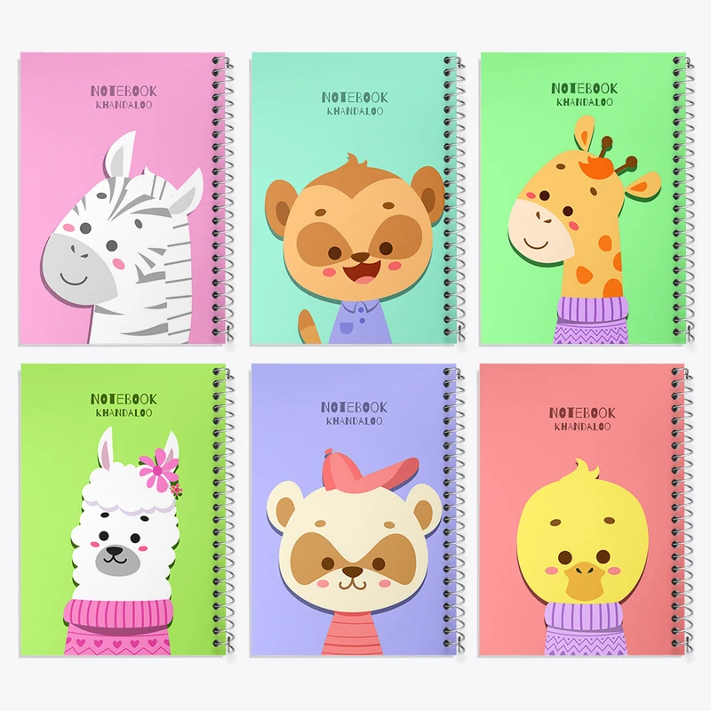 دفتر مشق 50 برگ خندالو طرح حیوانات بامزه کد 57 مجموعه 6 عددی