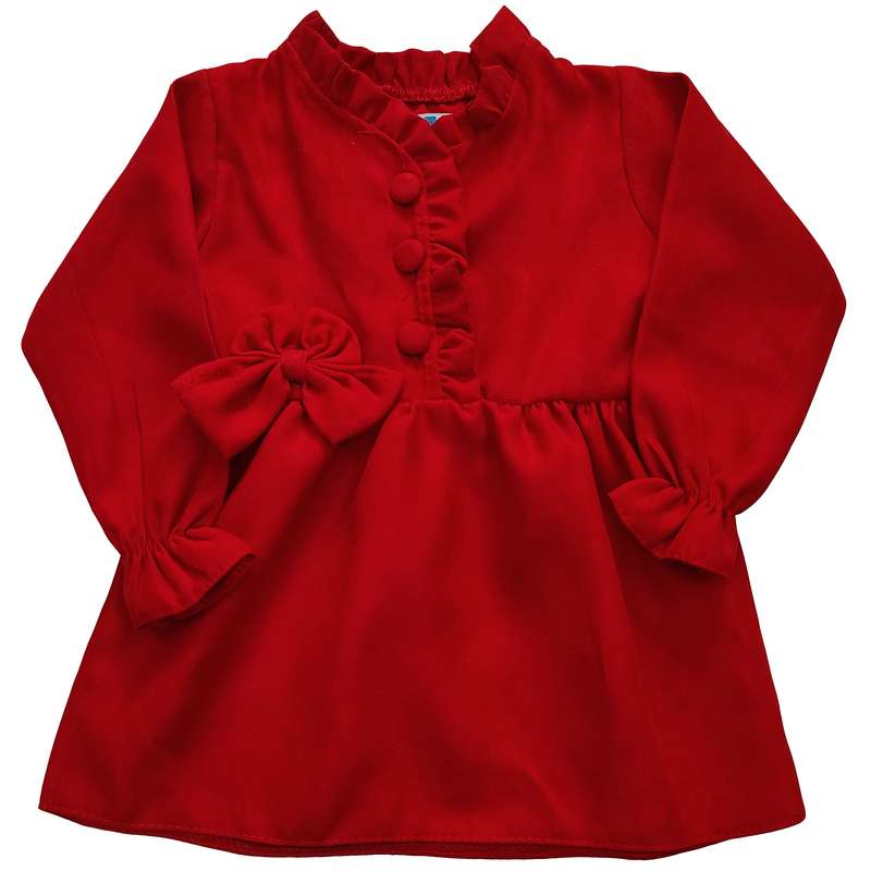 پیراهن دخترانه مدل سه دکه پاپیونی کد 3678 رنگ قرمز