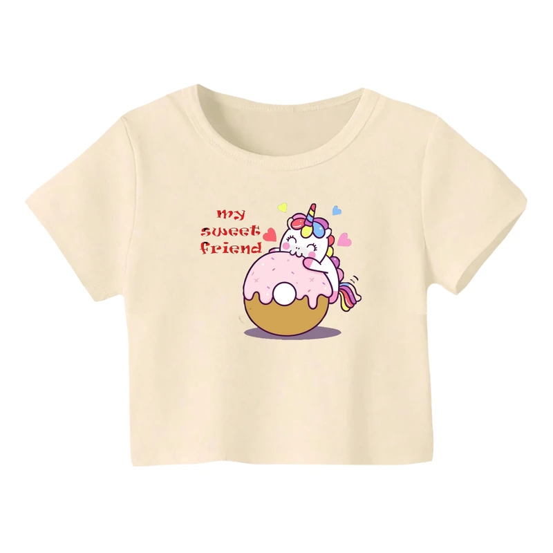 کراپ‌ تی‌شرت آستین کوتاه زنانه مدل یونیکورن کد 1