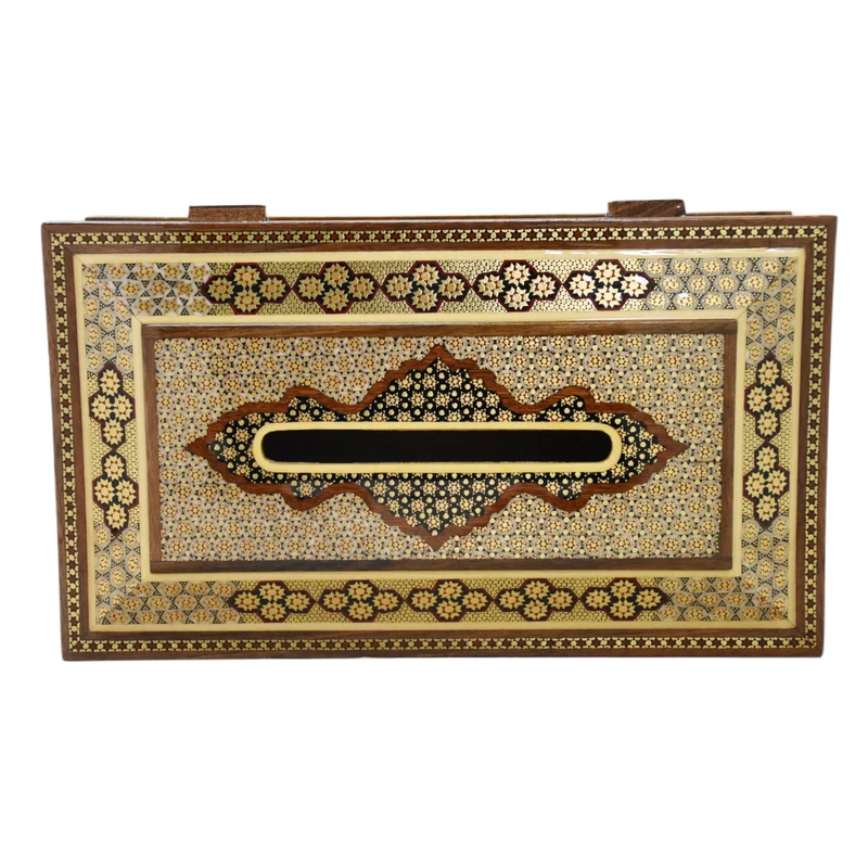 جعبه دستمال کاغذی خاتم کاری کد 02 جعبه دستمال کاغذی خاتم کاری کد 02