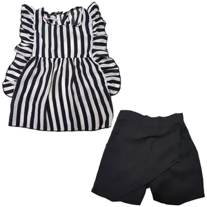 ست تاپ و شلوارک دخترانه مدل راه راه SB198