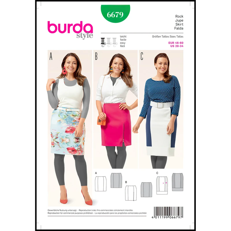 الگو خیاطی دامن زنانه بوردا استایل کد 6679 سایز 46 تا 60 متد مولر