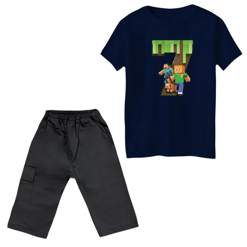ست تی‌شرت و شلوارک پسرانه مدل ماینکرفت کد 7