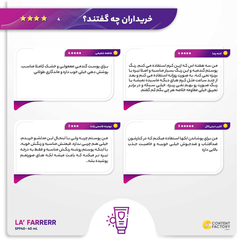 کرم ضدآفتاب رنگی لافارر مدل SPF40، مناسب پوست‌های معمولی و خشک، حجم 40 میلی‌لیتر
