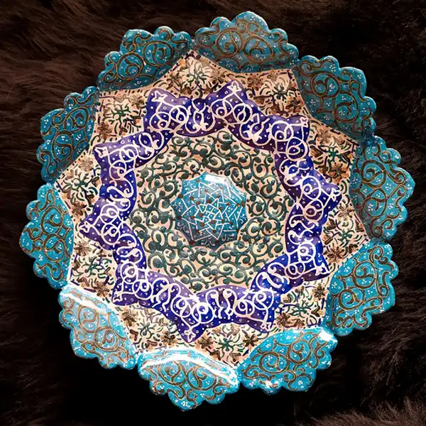 بشقاب میناکاری مدل اسلیمی ختایی کد 33