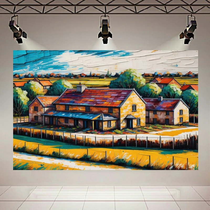 تابلو بوم طرح مخمل خانه روستایی مدل زندگی در طبیعت کد AR304158