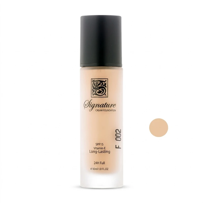 کرم پودر مایع spf 15 سیگنیچر مدل فول کاور شماره F002 مناسب برای انواع پوست حجم 35 میلی‌ لیتر 